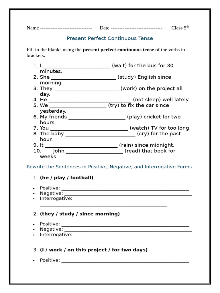 Present Perfect Continuous Tense | PDF | Grammatical Tense | Linguistic ...