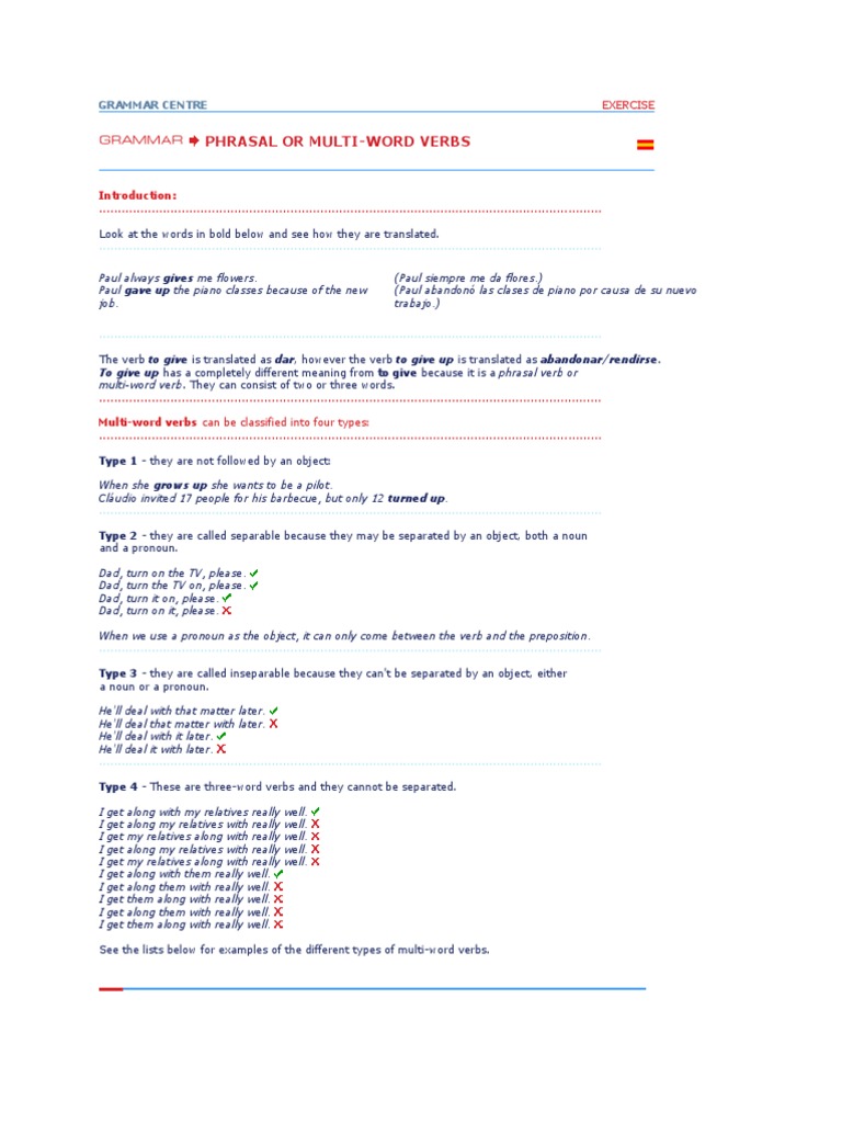 Phrasal Verbs: Types and Examples | PDF | Object (Grammar) | Pronoun