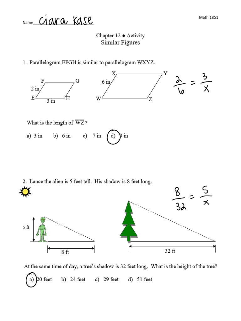 Similar Figures Math Problems | PDF | Length | Triangle