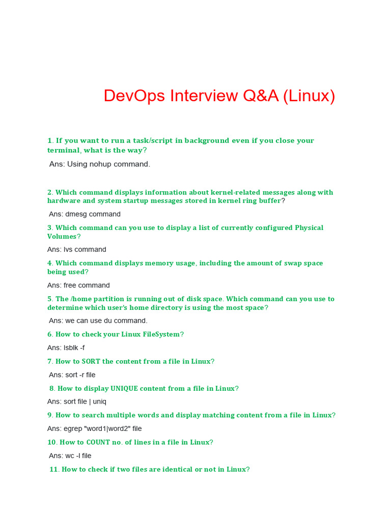 DevOps Interview Q&A (Linux) | PDF
