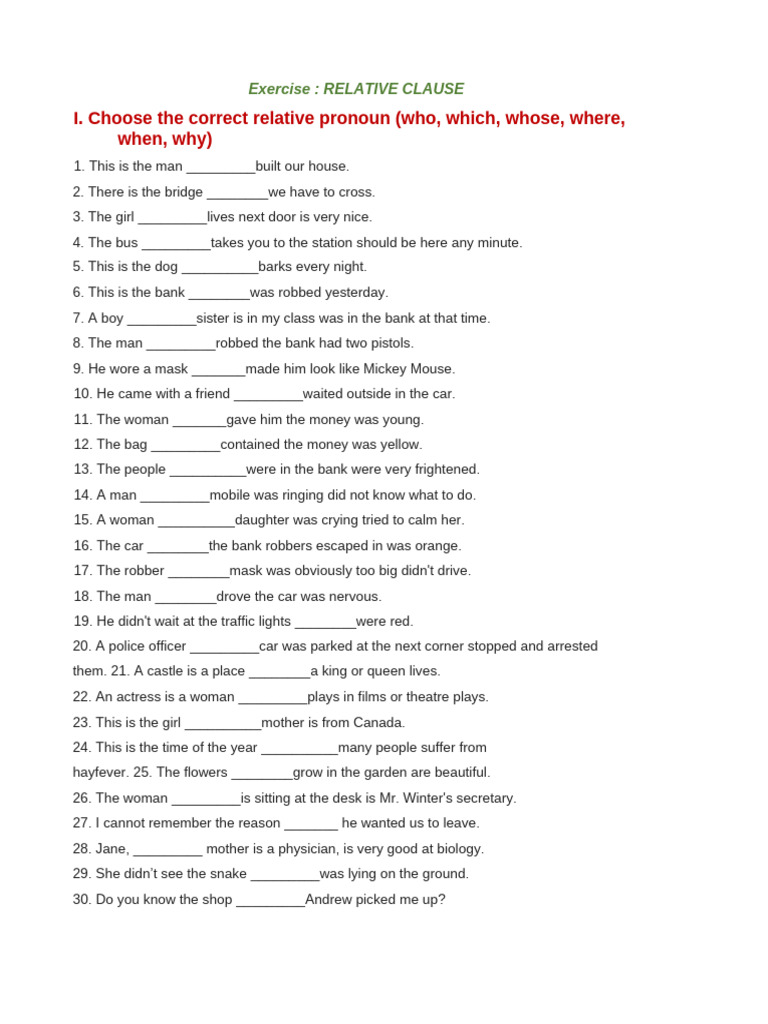 Relative Clause Exercises for English Learners | PDF | Pronoun