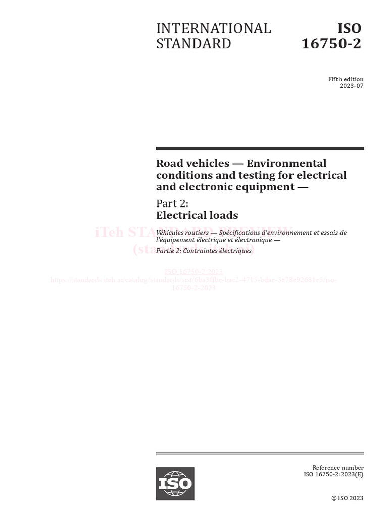 ISO 16750-2:2023 Electrical Loads Standards | PDF | International ...