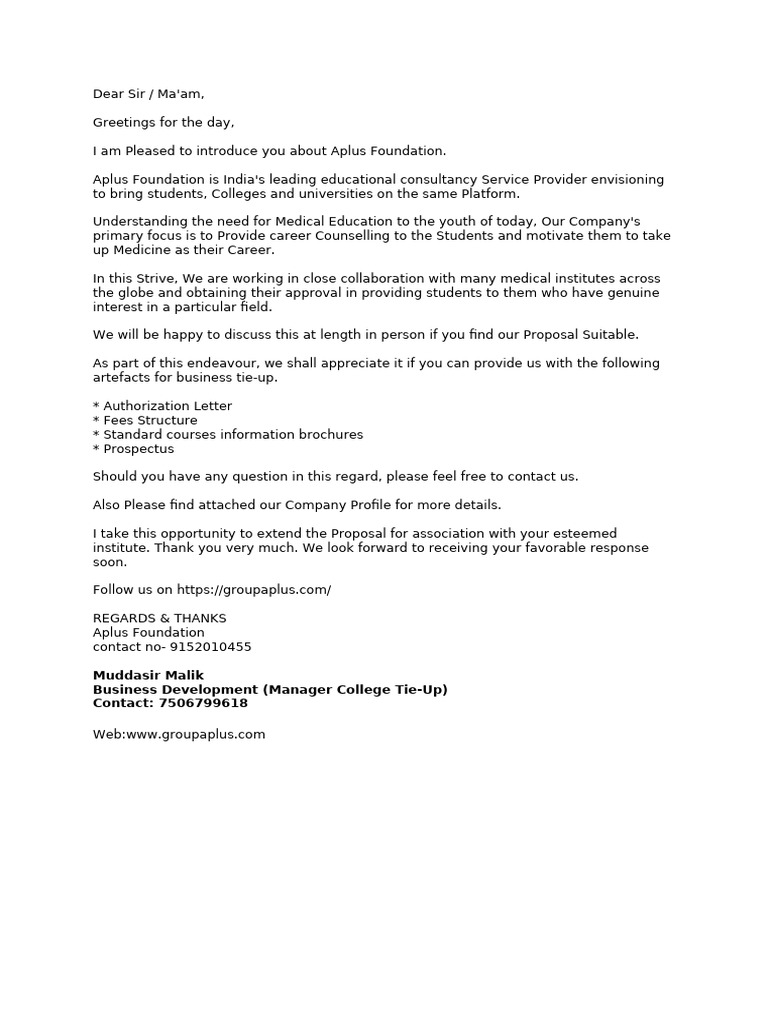 Aplus Foundation Medical Education Proposal | PDF