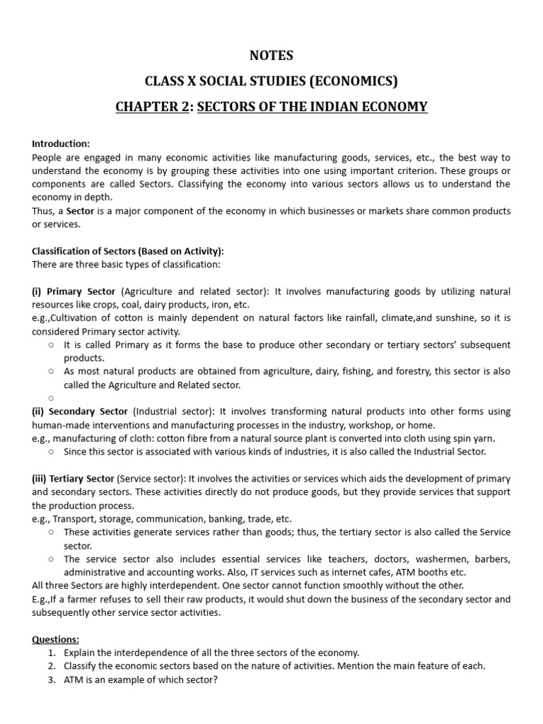 X Eco Notes Chapter 2 Sectors of The Indian Economy | PDF ...