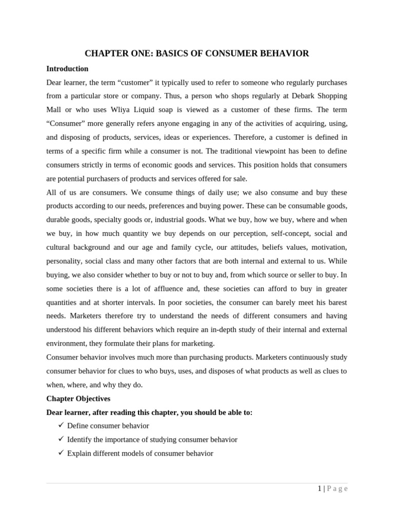 Consumer BR Chapter One | PDF | Consumer Behaviour | Marketing