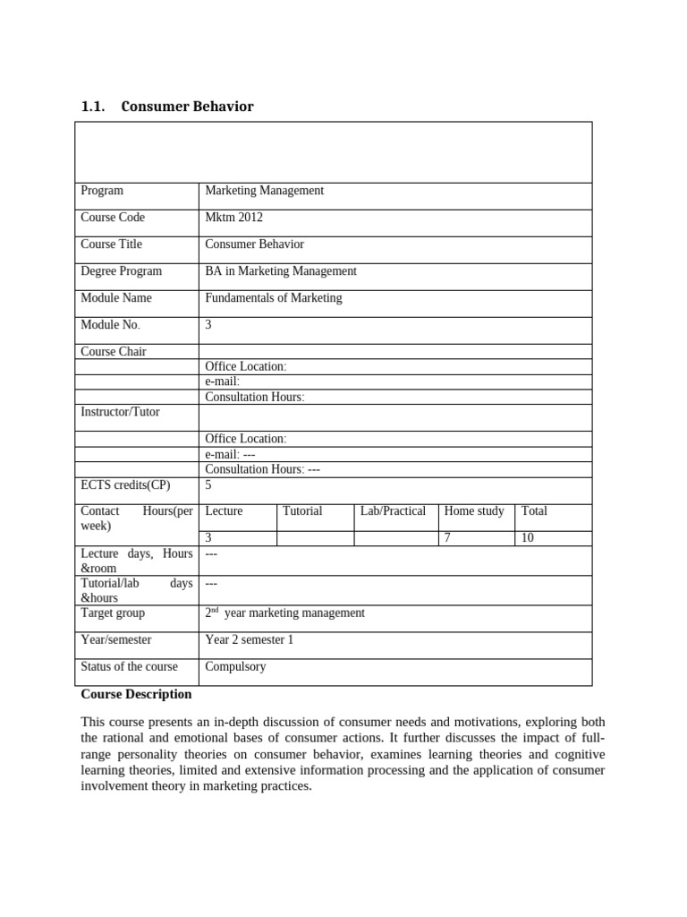 Consumer Behavior Course Overview | PDF | Learning Theory (Education ...