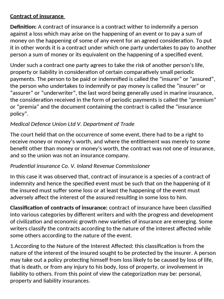 Contract of Insurance | PDF | Insurance | Indemnity