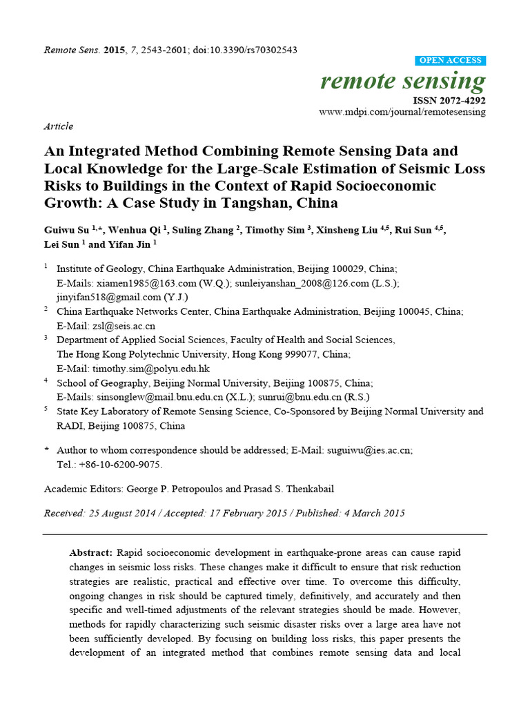 An Integrated Method Combining Remote Sensing Data | PDF | Risk ...