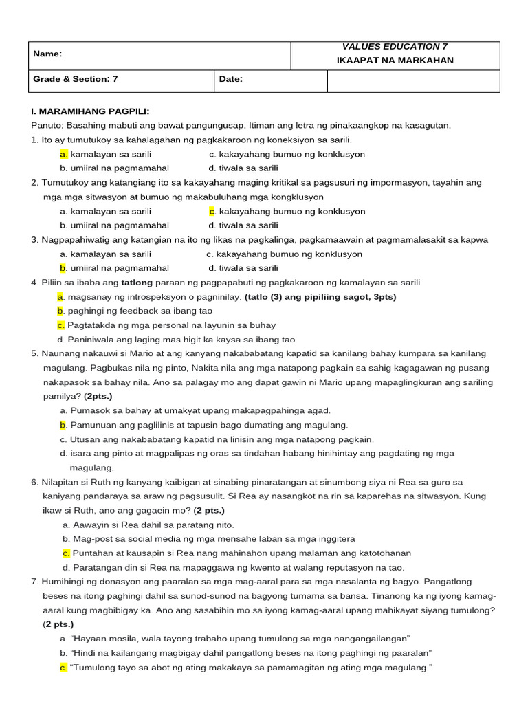 Values Ed 7 - Q3 | PDF