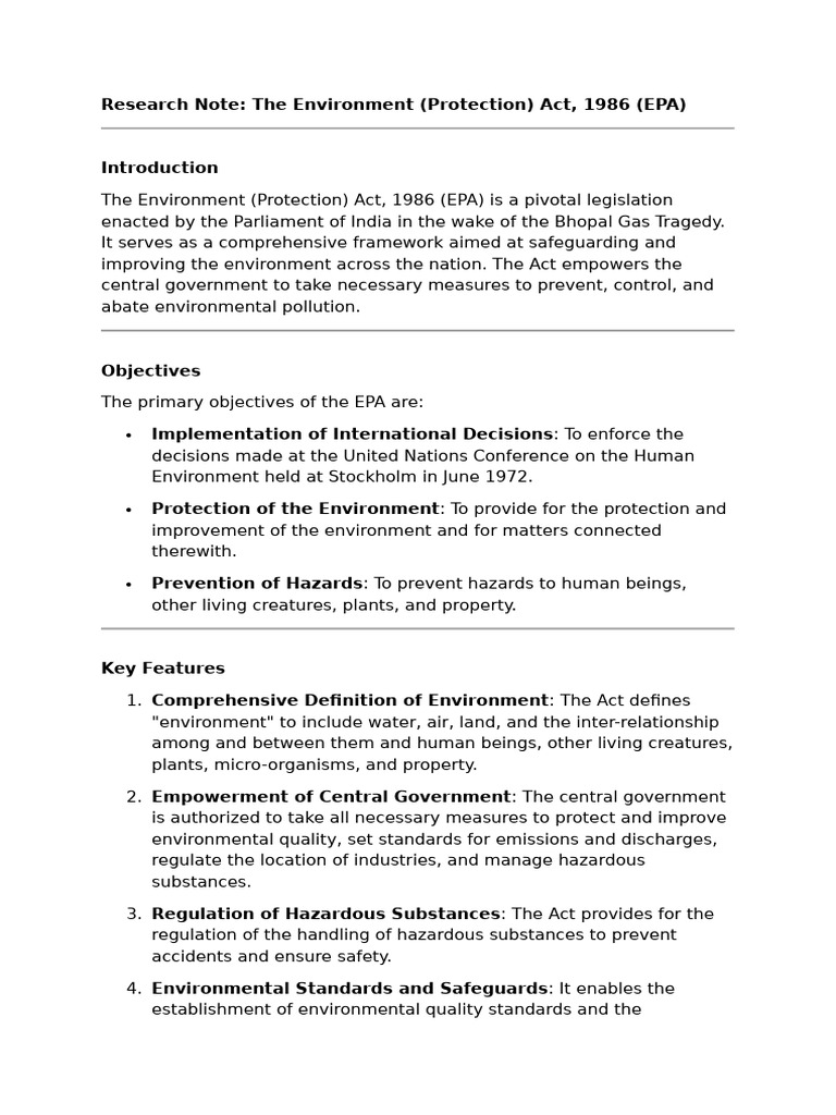 Research Note On The EPA Act | PDF | United States Environmental ...