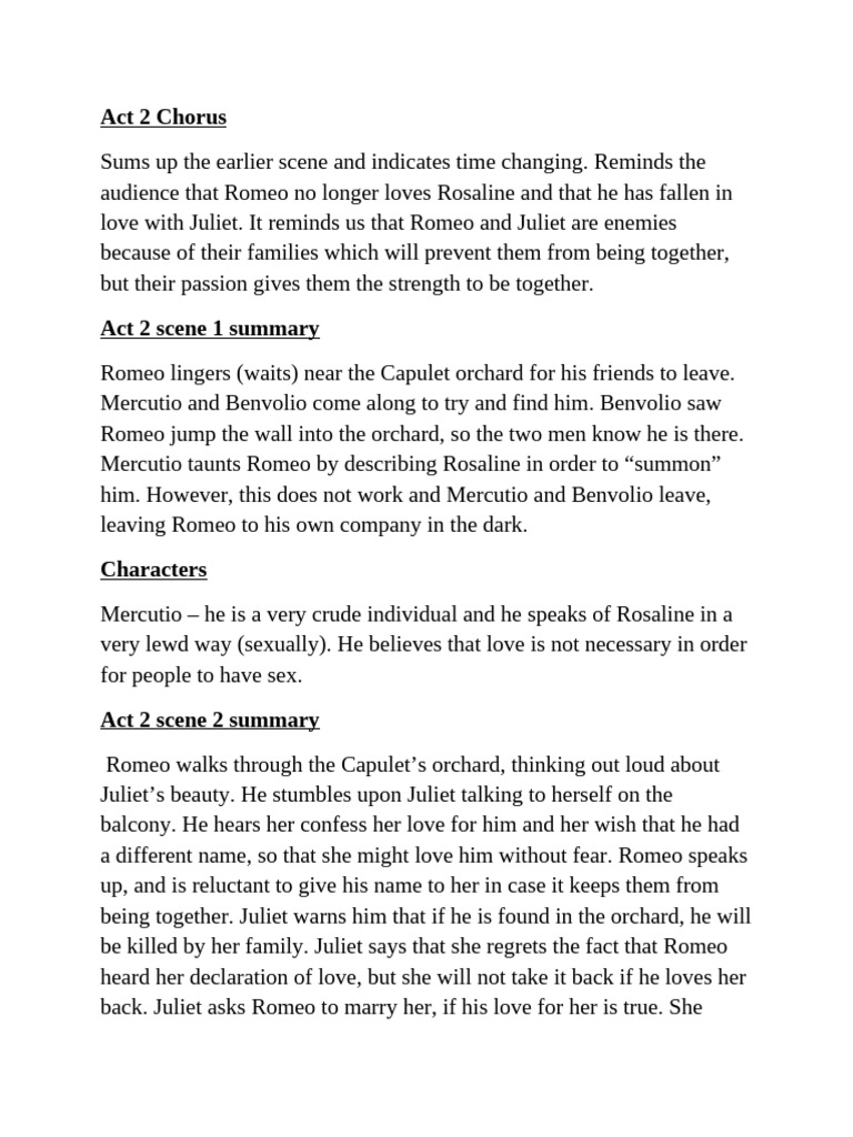 Romeo and Juliet Act 2 Summary | PDF | Characters In Romeo And Juliet ...