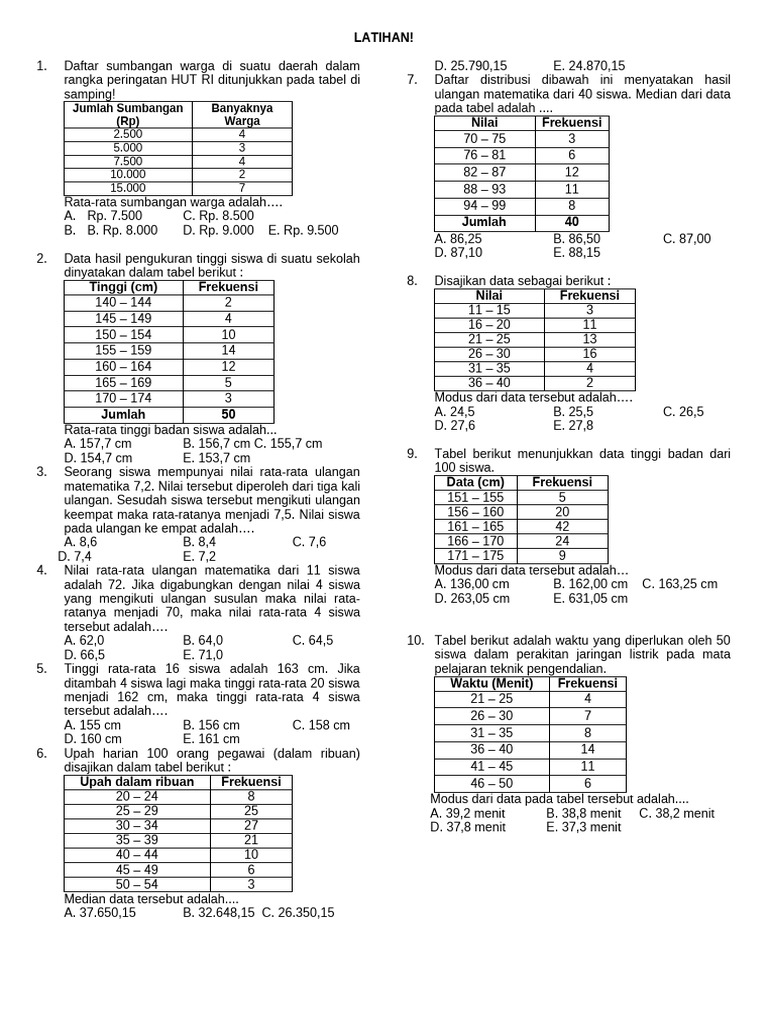 Latihan Mean, Median, Modus F4 | PDF
