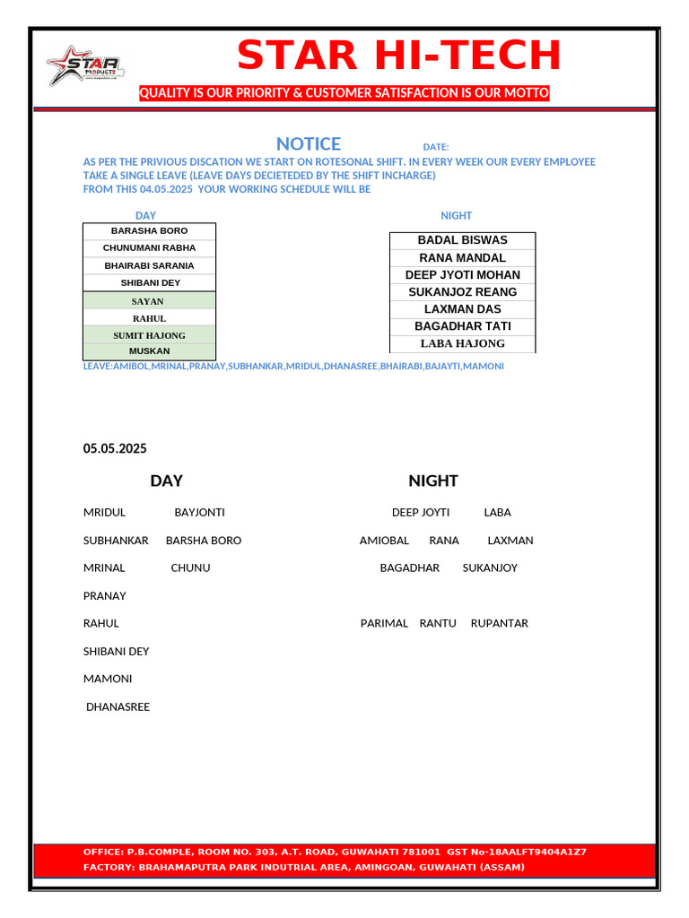 Shift Rotation | PDF