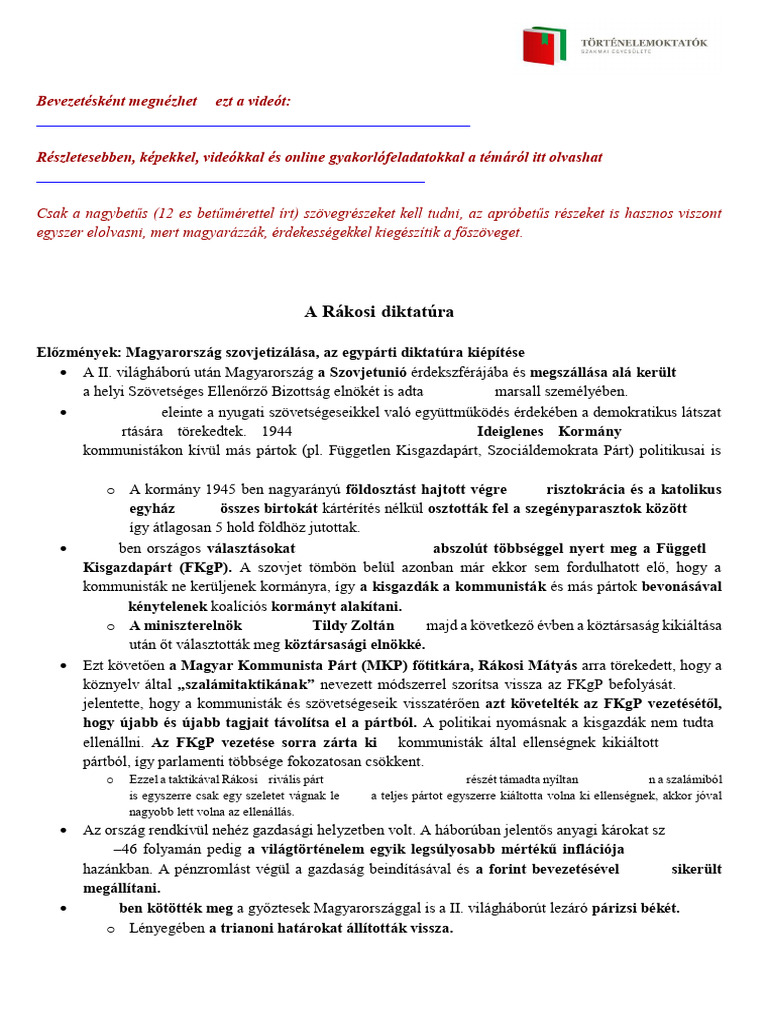 A Rákosi-Diktatúra | PDF