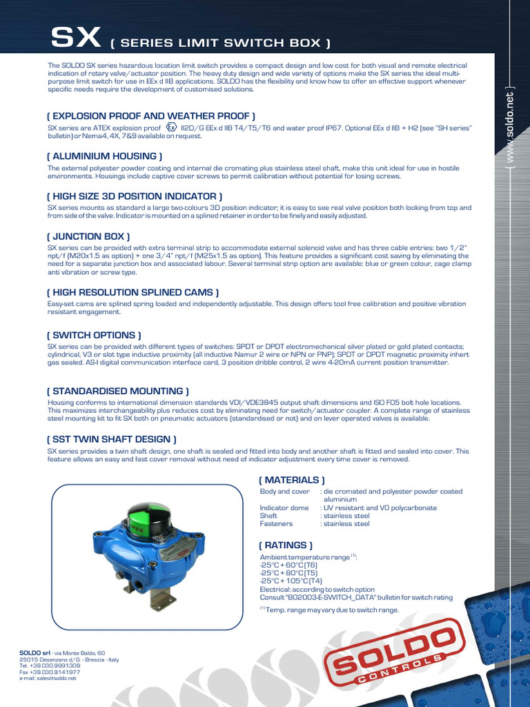Soldo SX Series Hazardous Limit Switch | PDF | Switch | Valve