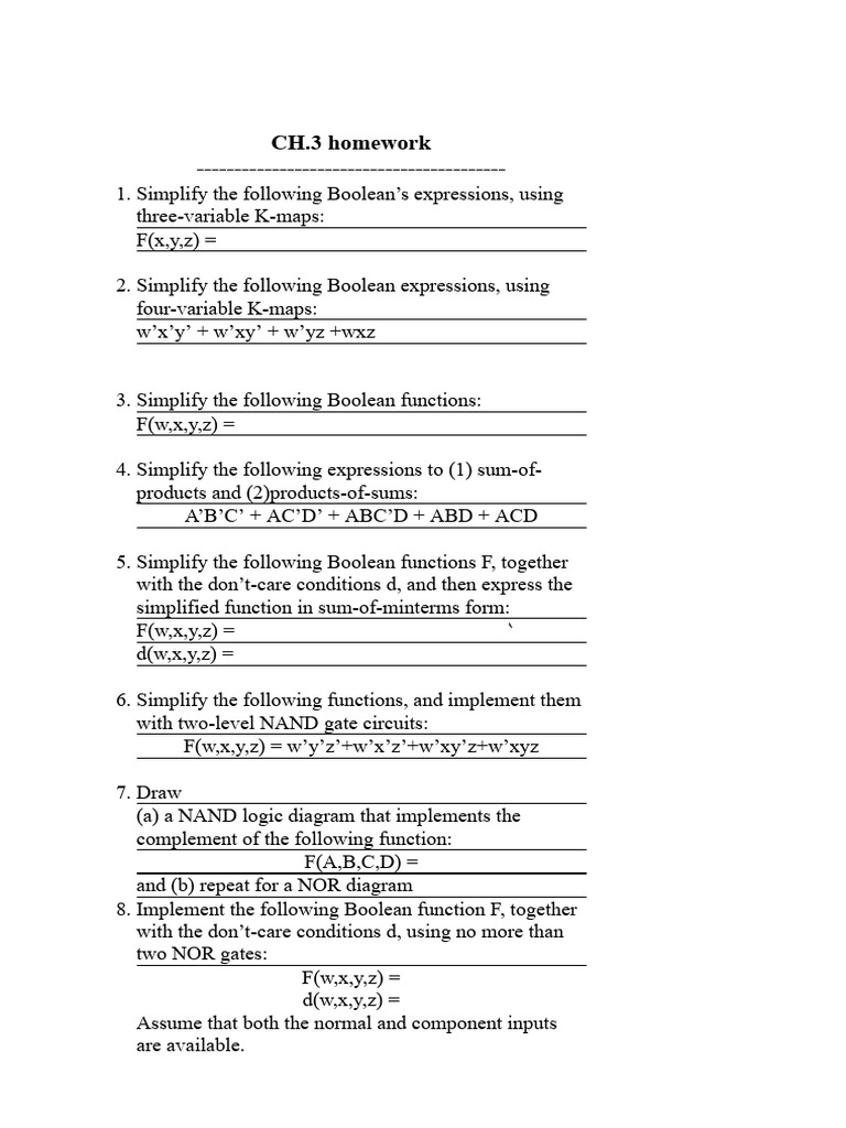 Boolean Function Simplification Homework | PDF