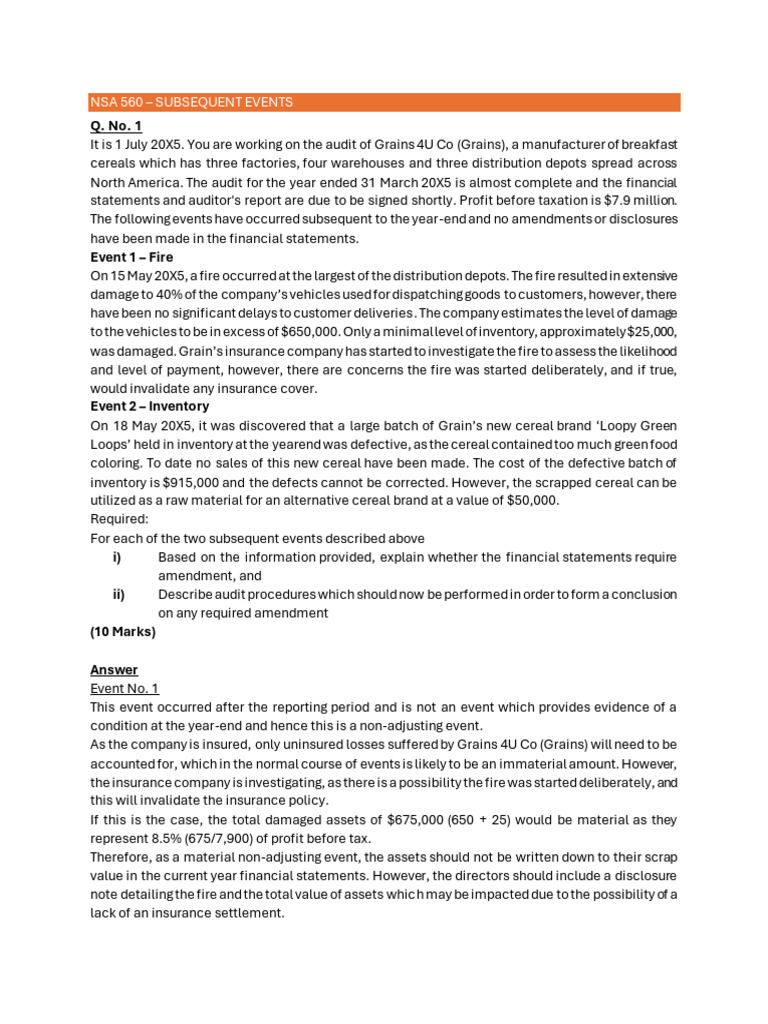 Audit Procedures for Subsequent Events | PDF | Going Concern | Auditor ...