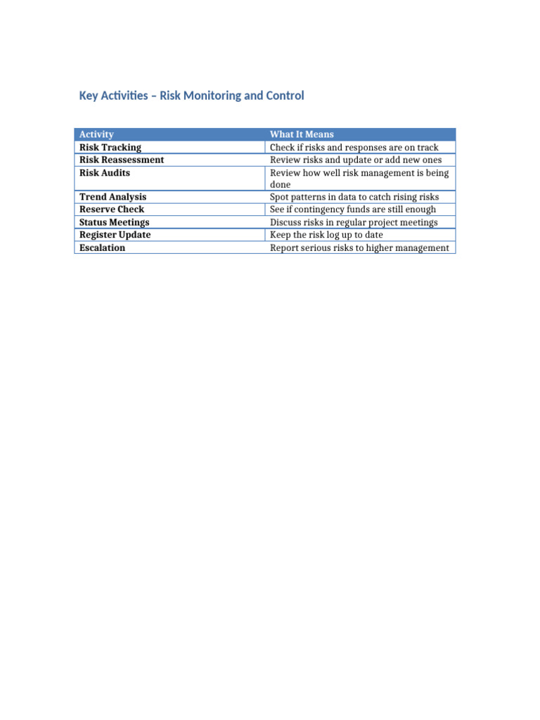 Simple Risk Monitoring Activities | PDF