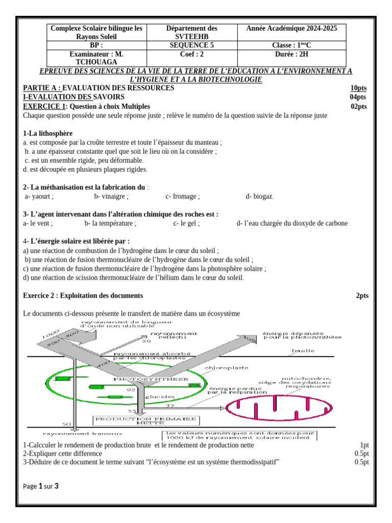 Évaluation en Sciences de la Vie et de la Terre | PDF | Soleil | Méthane