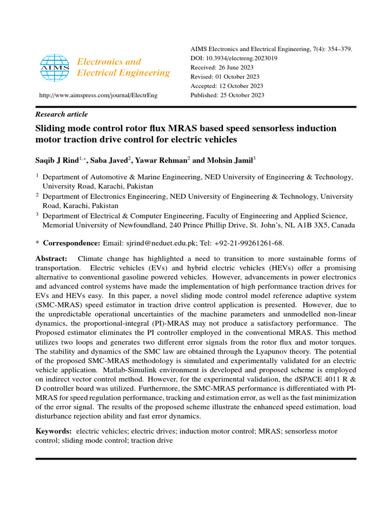 Sliding Mode Control Rotor Flux MRAS Based Speed Sensorless Induction ...