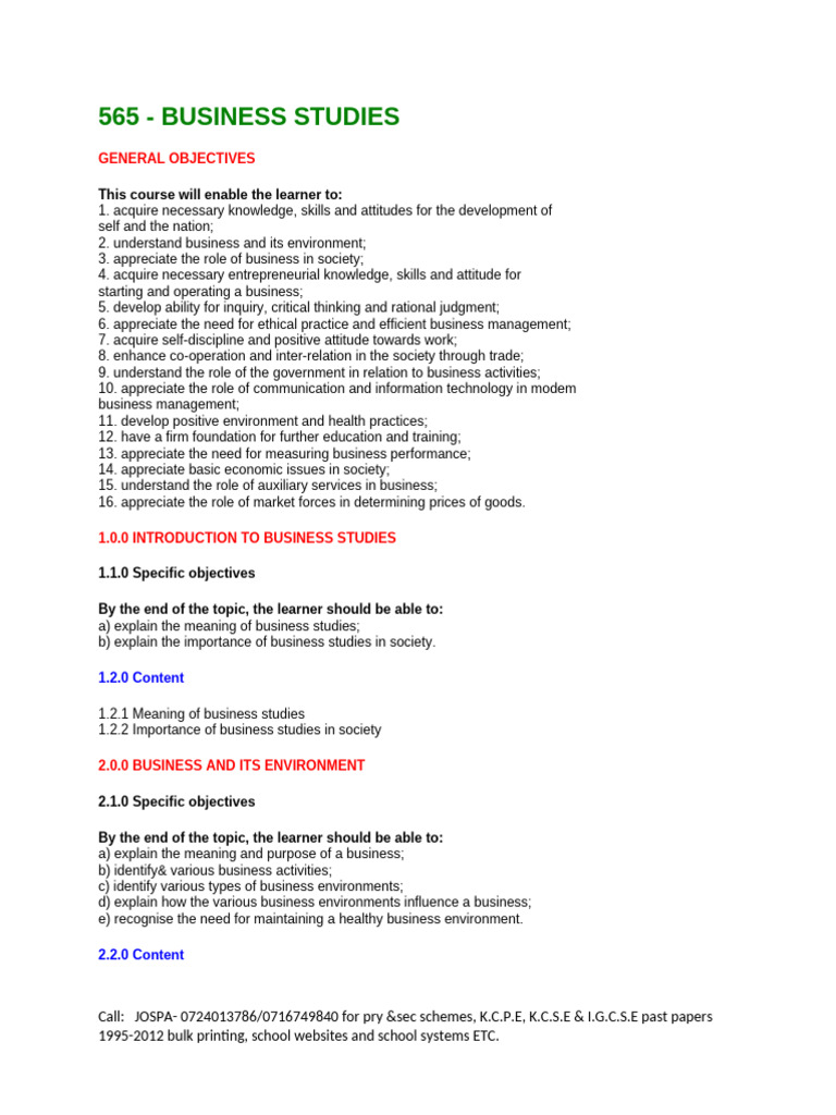 565 - Business Studies Syllabus | PDF | Debits And Credits | Supply ...