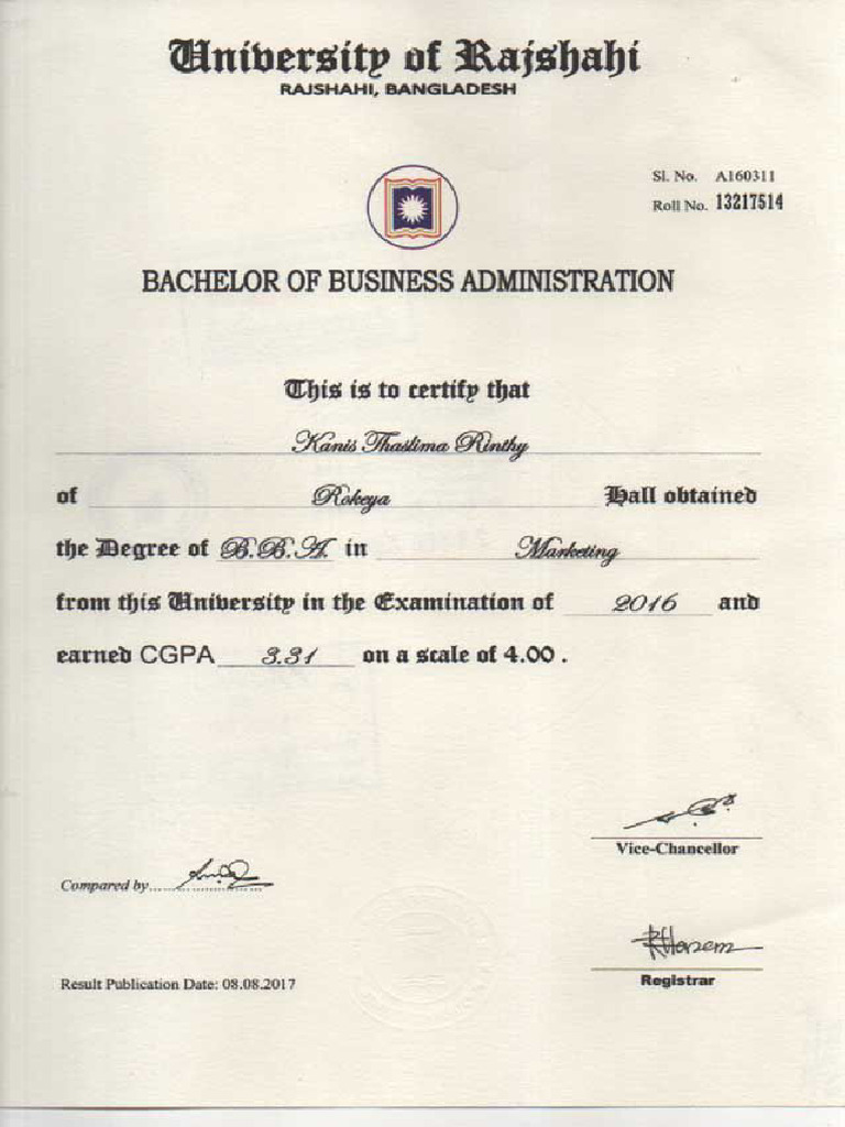Bba-certificate Kanis Rinthy | PDF