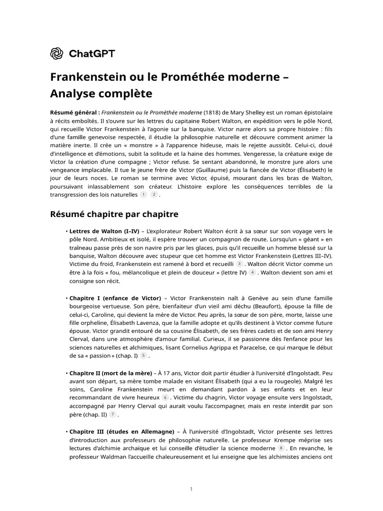 Analyse de Frankenstein de Mary Shelley | PDF | Frankenstein | Mary Shelley