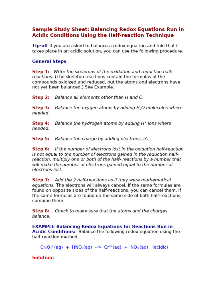 Balancing Redox Reactions in Basic Solutions | PDF | Acid | Ph