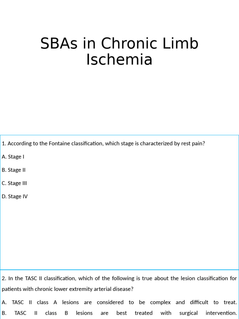 Chronic Limb Ischemia: Key Insights and Treatments | PDF | Coronary ...