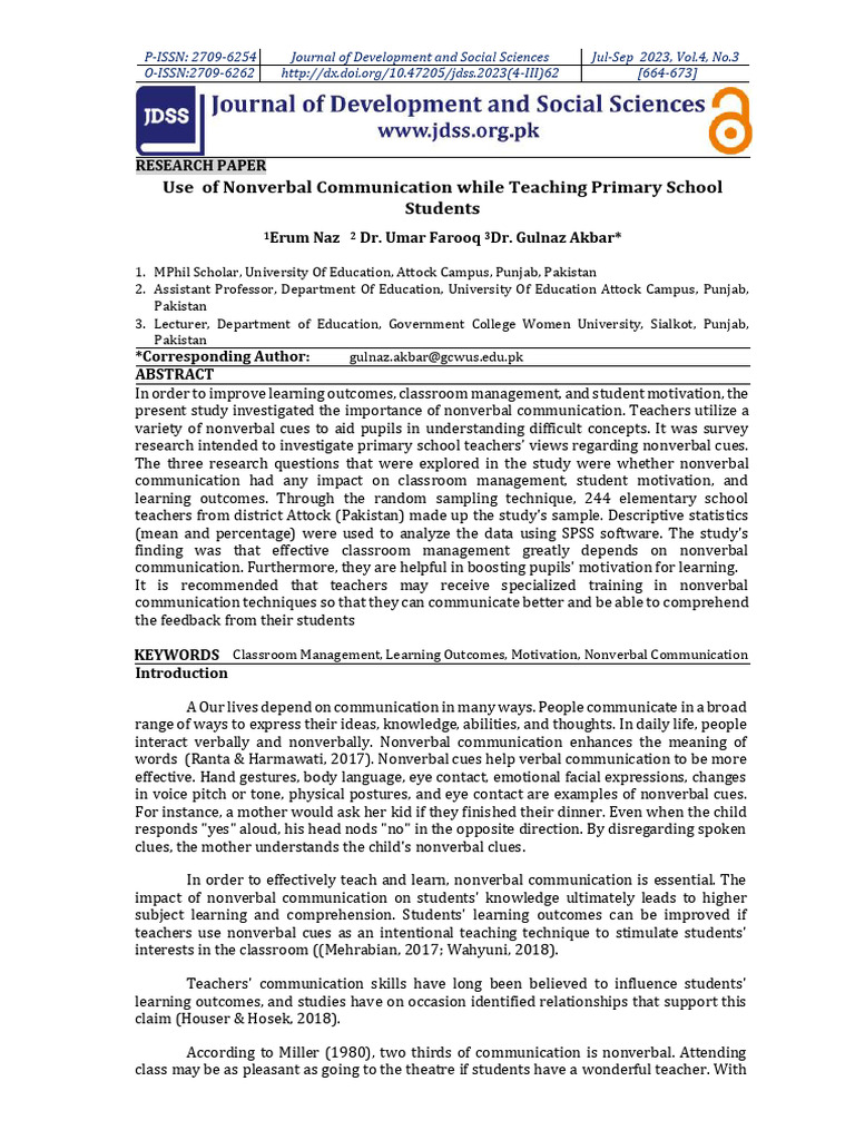 Nonverbal Communication in Teaching | PDF | Nonverbal Communication ...