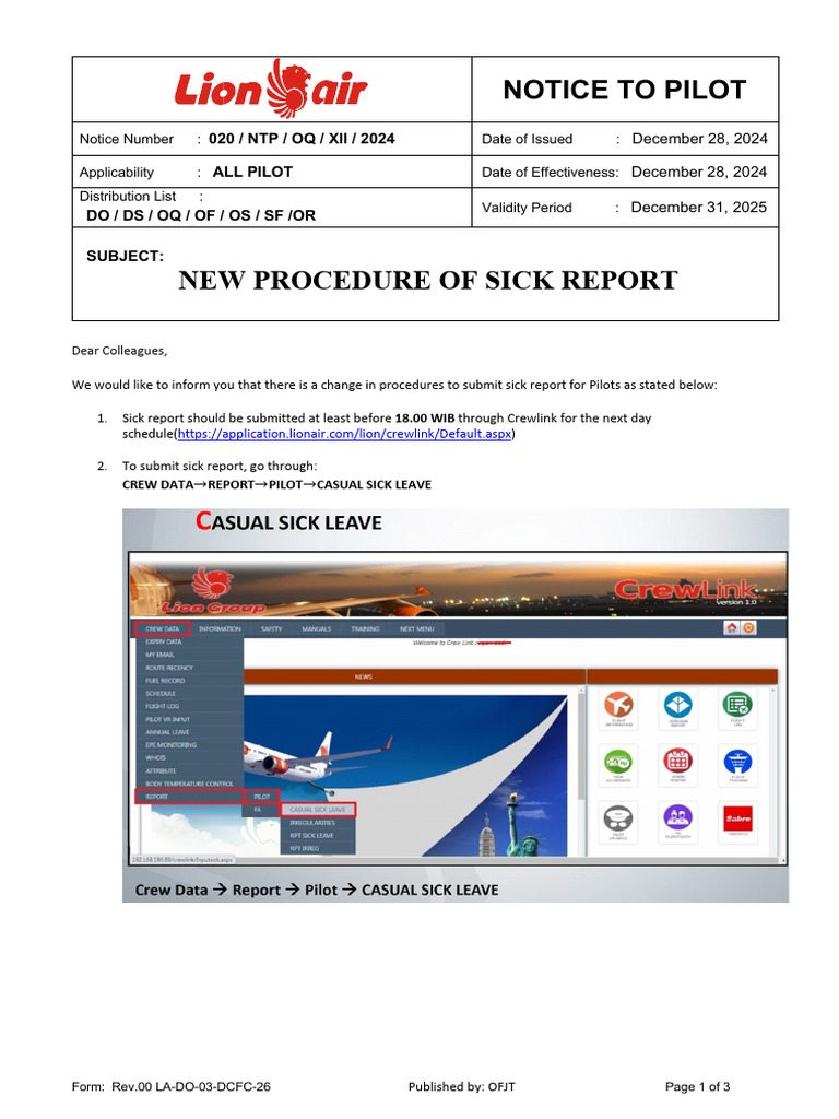 NTP 020 New Procedure of Sick Report | PDF