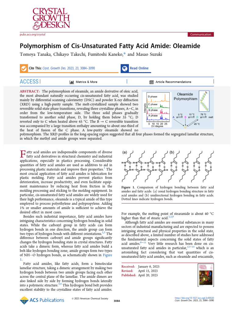 Tanaka Et Al 2023 Polymorphism of Cis Unsaturated Fatty Acid Amide ...