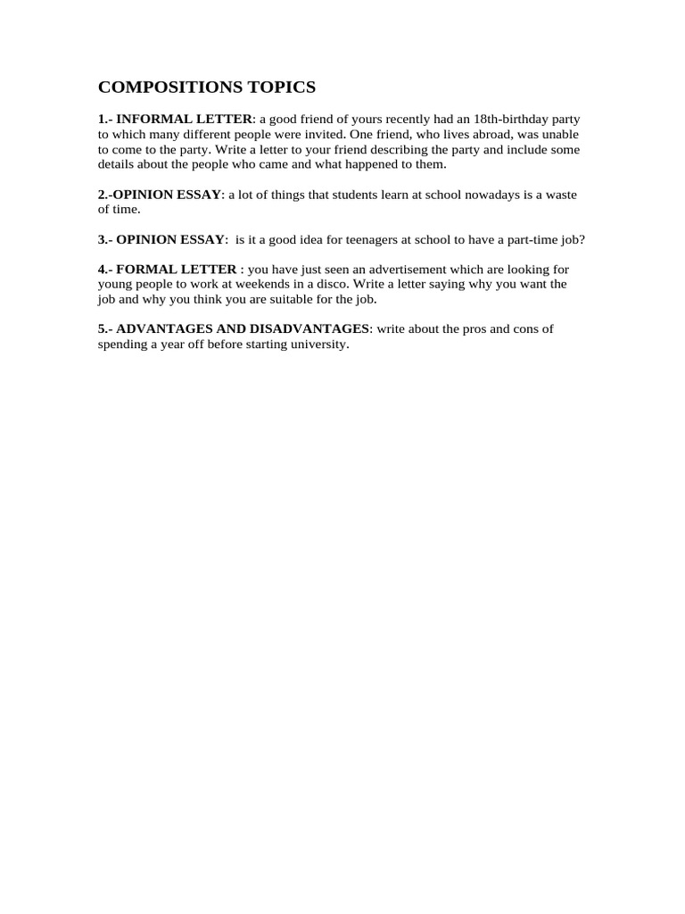Composition Topics for Students | PDF
