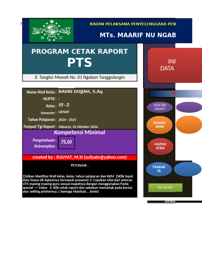 Raport UTS Kelas VII-D MTs Maarif NU | PDF