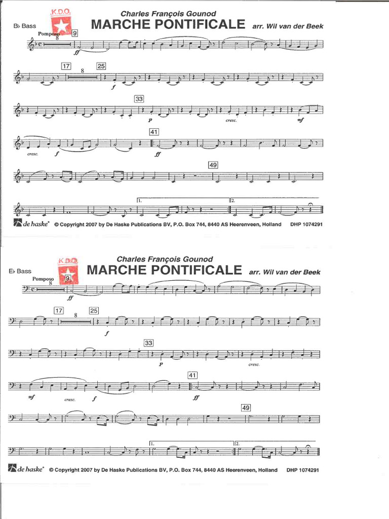 Marche Pontificale - Bes Bas in Sol Sleutel - Es Bas in Fa Sleutel | PDF