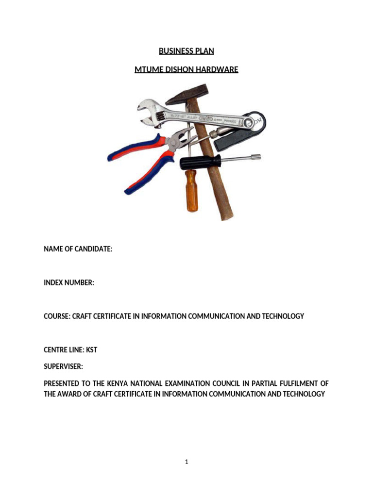 MTUME DISHON Hardware Business Plan | PDF | Sales | Business
