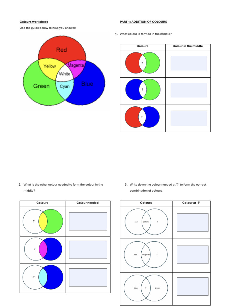 Colours Worksheet | PDF