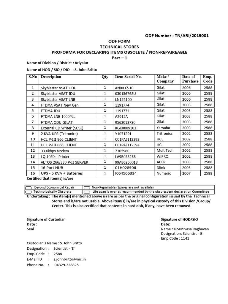 ODF Form for Obsolete Items | PDF | Computing | Computer Engineering