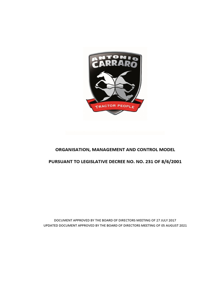 Antonio Carraro's Compliance Model 231/2001 | PDF | Crimes | Crime ...