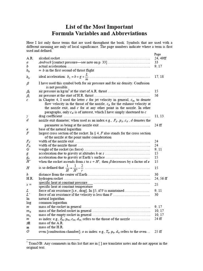 Key Formula Variables and Abbreviations | PDF | Rocket | Physical ...