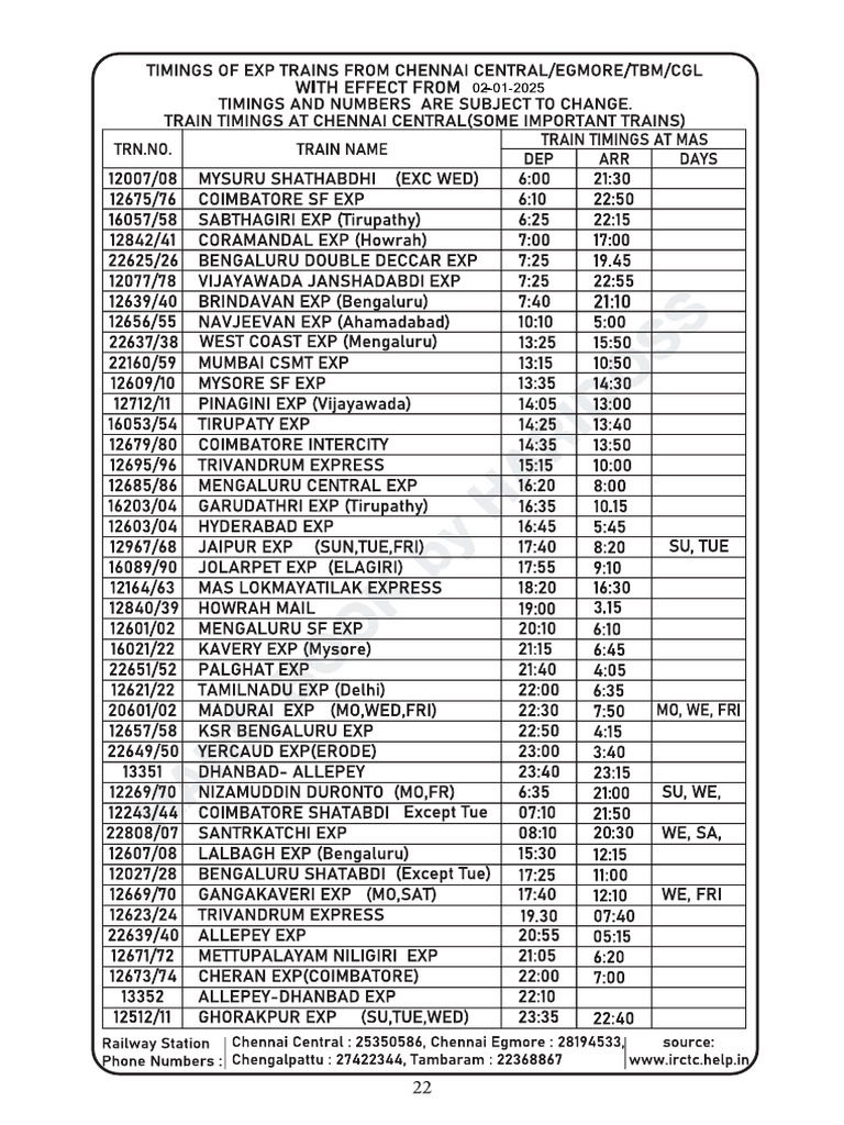 Train Timings, Informations 3 | PDF | Transport | Public Transport