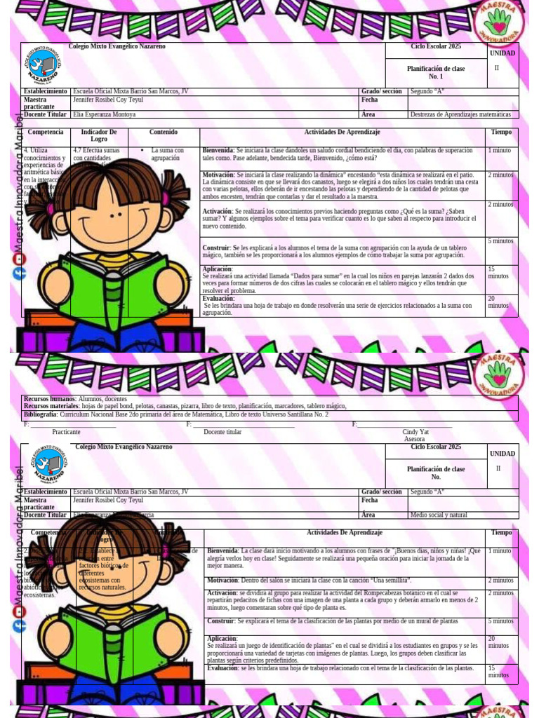Planificación de Clases para Segundo Grado | PDF | Dibujo | Plan de ...