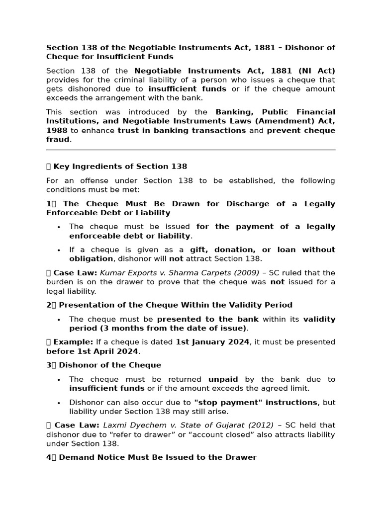 Understanding Sections 138 and 140 NI Act | PDF | Cheque | Payments