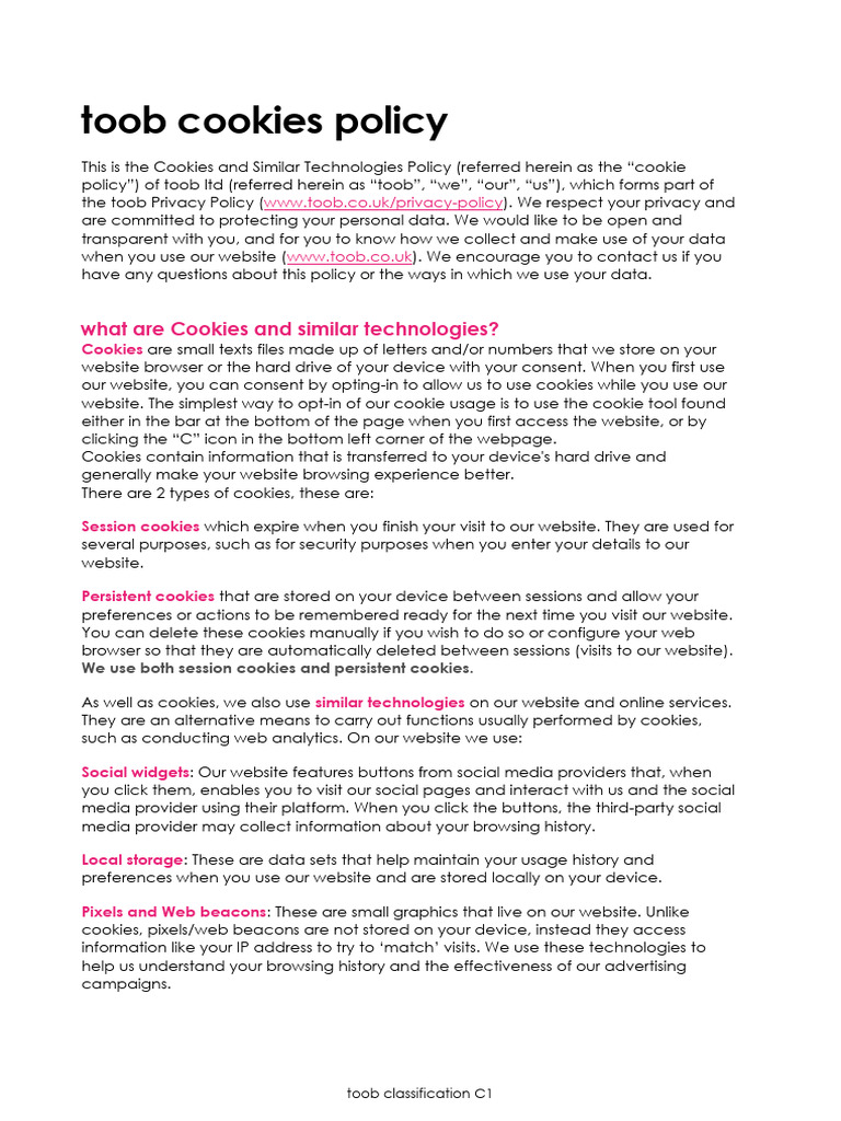 Toob Cookies Policy February 2024 | PDF | Http Cookie | Websites