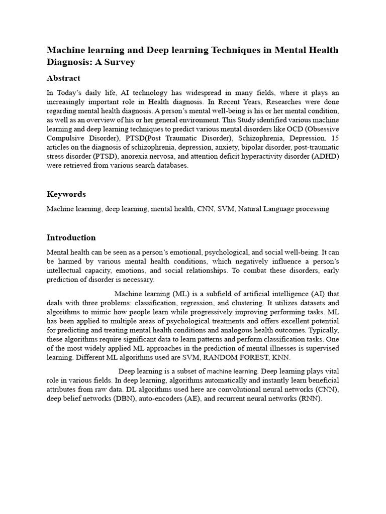 ML Techniques for Mental Health Prediction | PDF | Machine Learning ...