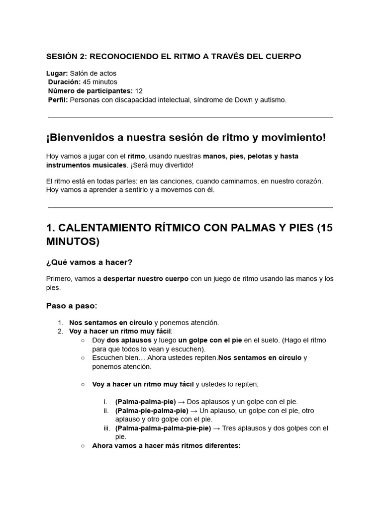Sesión 2 - Reconociendo El Ritmo A Través Del Cuerpo | PDF | Ritmo