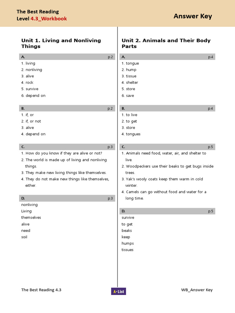 Level 4.3 Reading Workbook Answer Key | PDF | Rain | Mountains