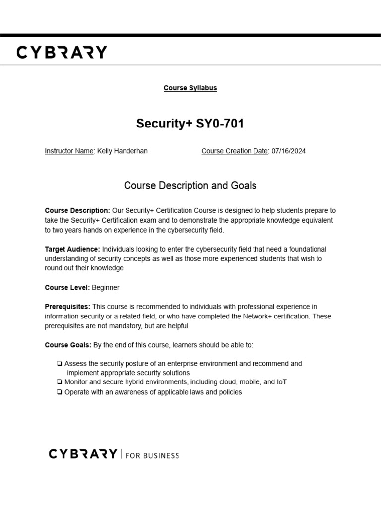 Security+ SY0-701 Course Syllabus | PDF | Security | Computer Security