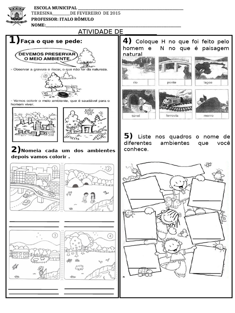 Atividade Escolar sobre Ambientes Naturais | PDF