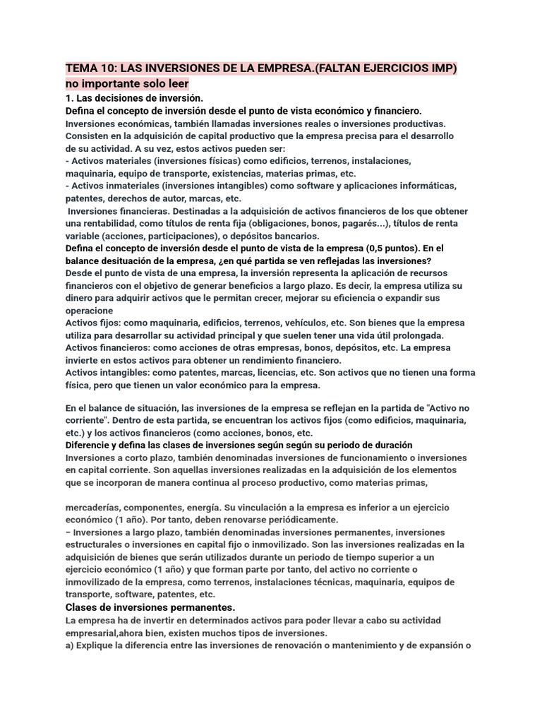 Inversiones Empresariales: Tipos y Métodos | PDF | Tasa interna de ...